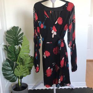 CLUB MONACO black with roses silky dress size 8